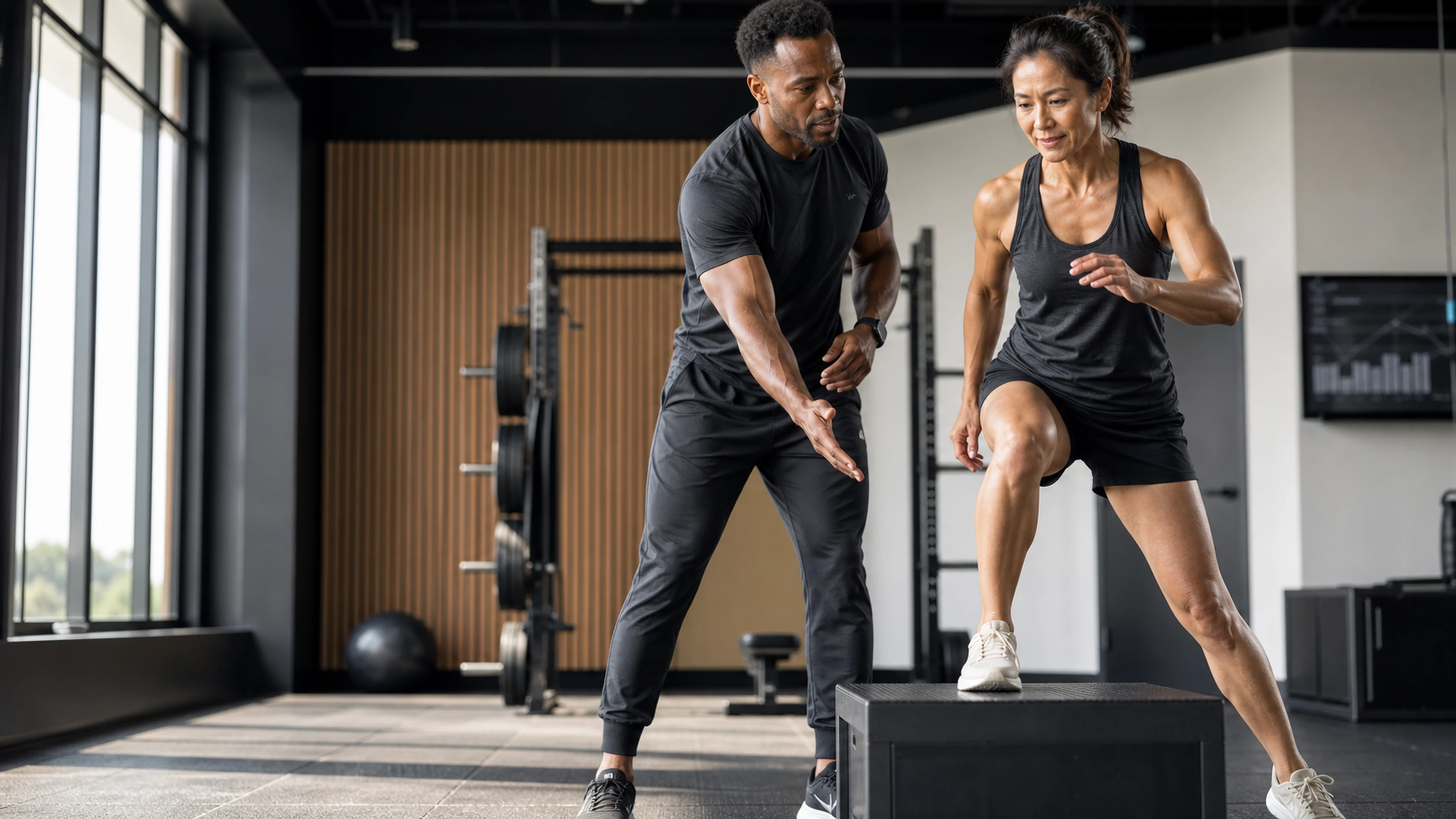 An active adult works with an independent physical therapist.